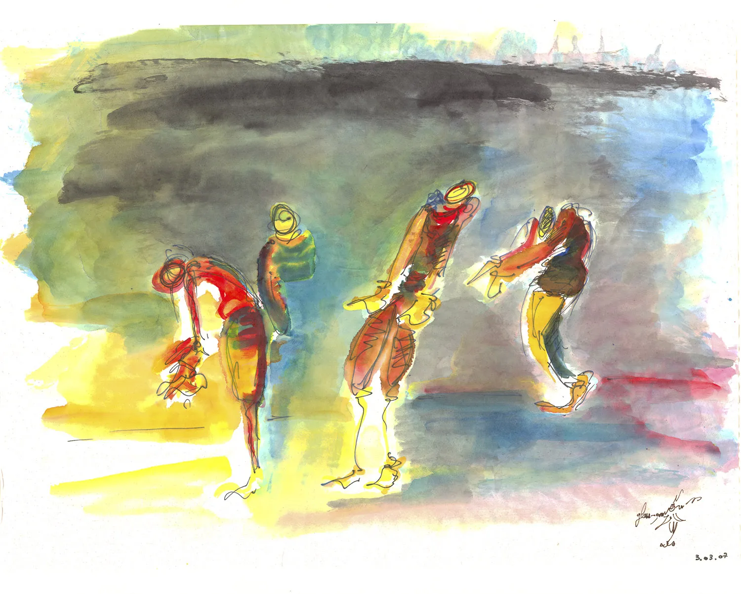 L’Épanchement d’Écho 1 - Encre, crayon aquarelle, aquarelle sur papier