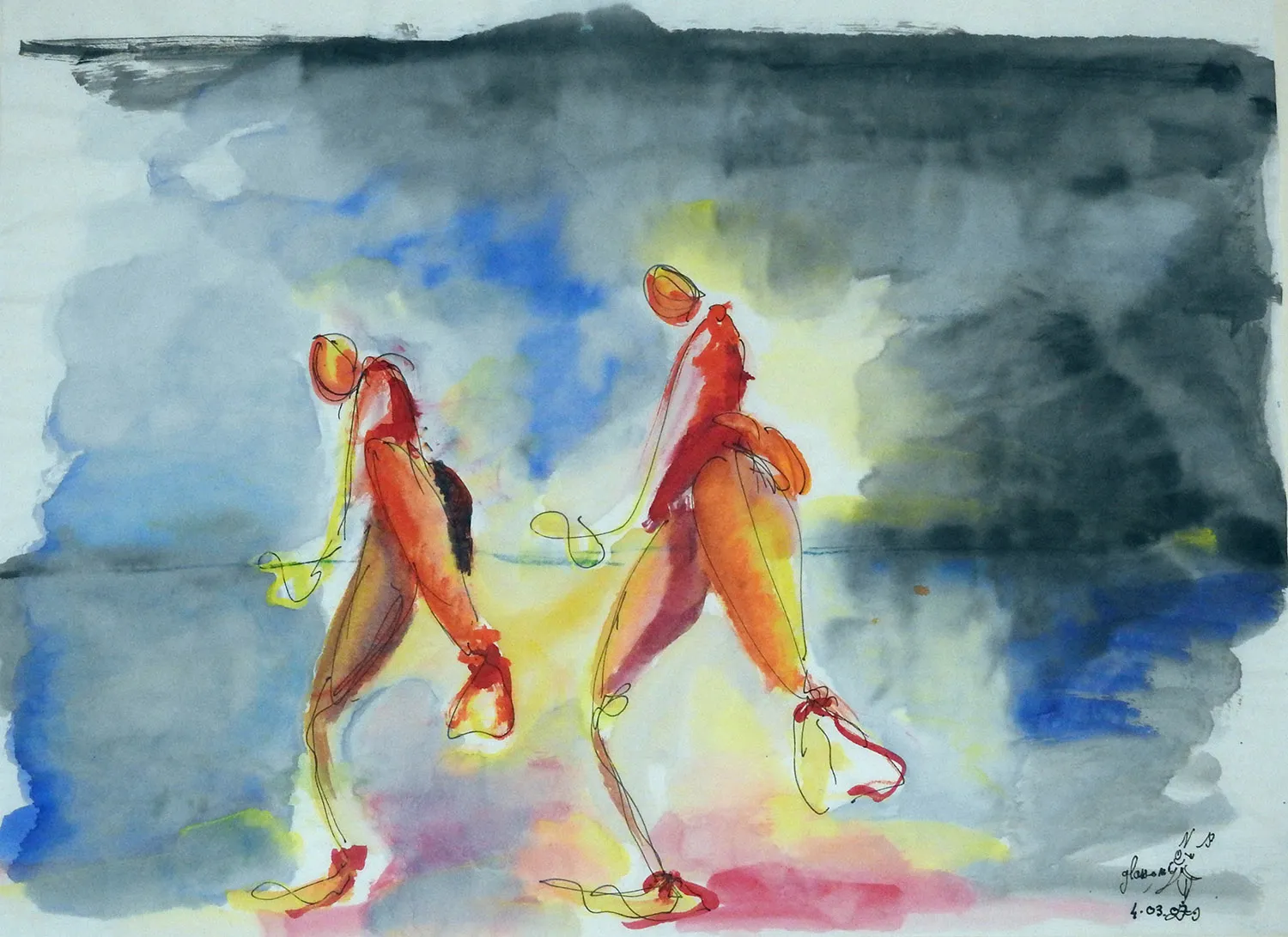 L’Épanchement d’Écho 2 - Encre, crayon aquarelle, aquarelle sur papier