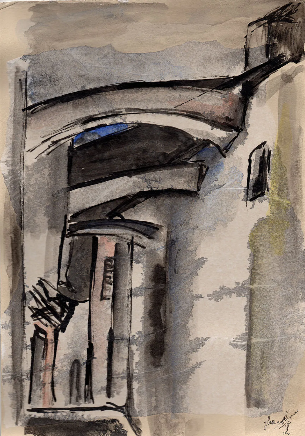 Bonifacio de nuit -Encre et aquarelle sur papier - Corinne Glass