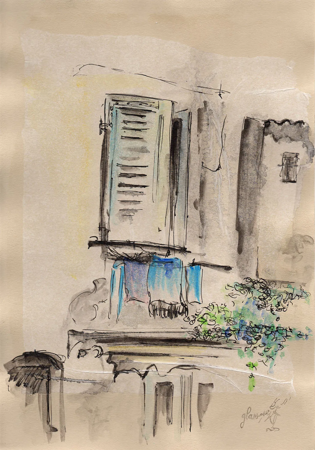 2019-Corse-Encre et aquarelle sur papier - Corinne Glass