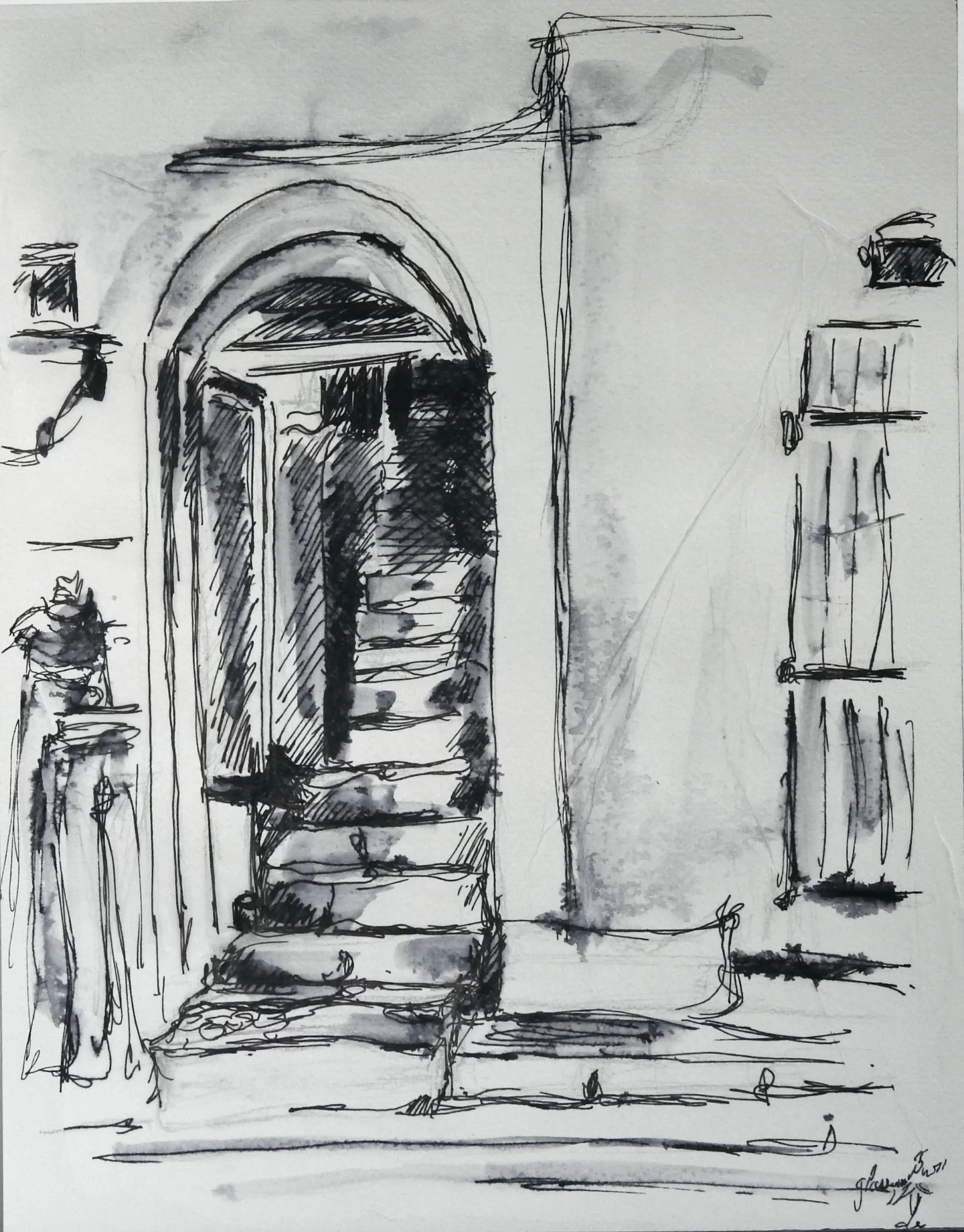 Corse Encre et aquarelle sur papier - Corinne Glass