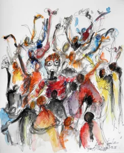 La foule Franck Carter 2025 - Corinne Glass Technique mixte sur papier