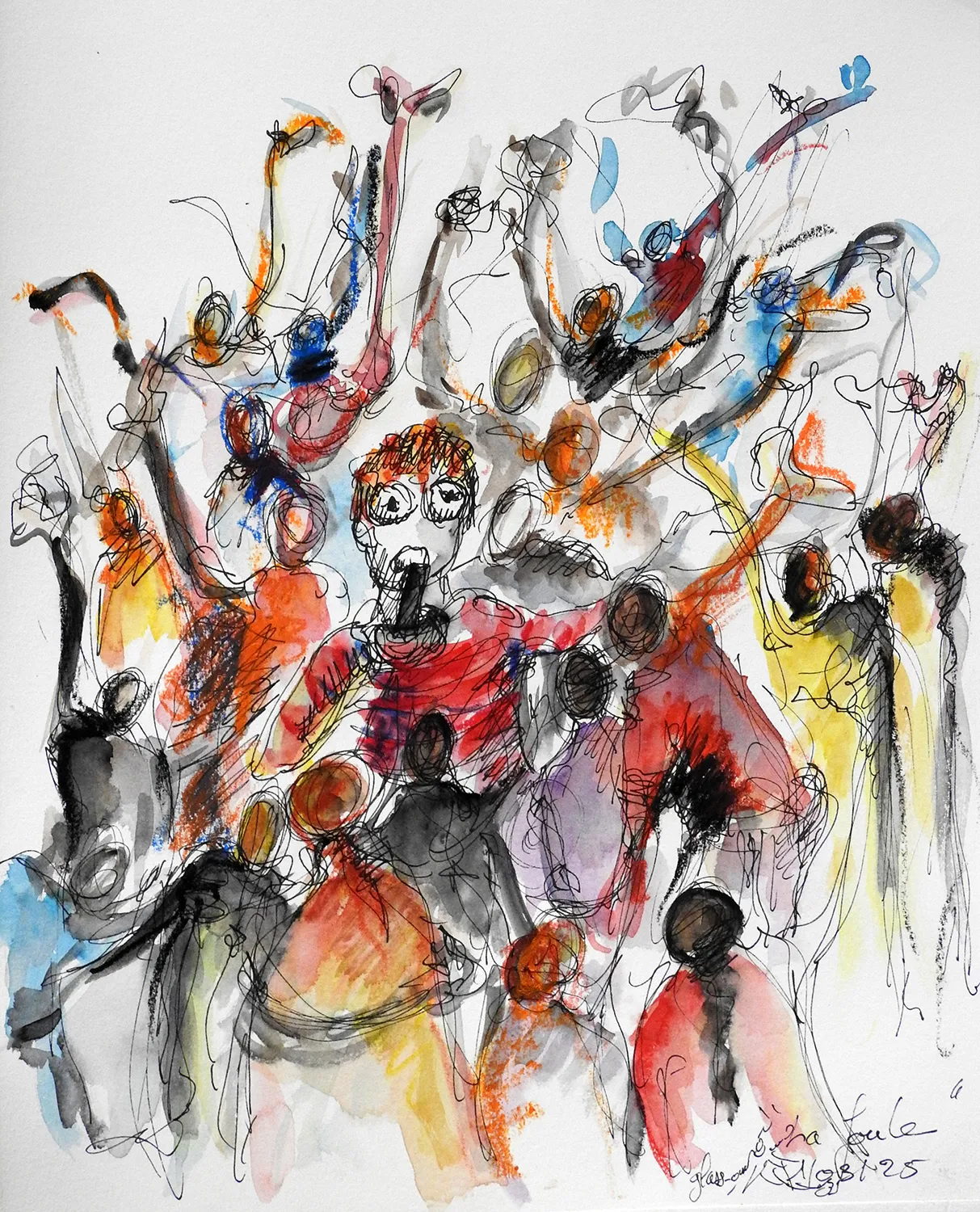 La foule Franck Carter 2025 - Corinne Glass Technique mixte sur papier