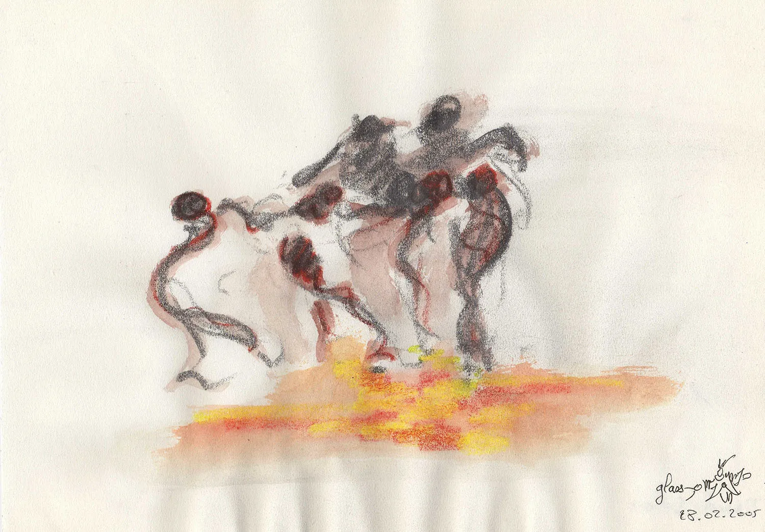 Le sacre, crayon aquarelle sur papier - Corinne Glass