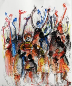 Perdu dans la foule Franck Carter 2025 - Corinne Glass Technique mixte sur papier