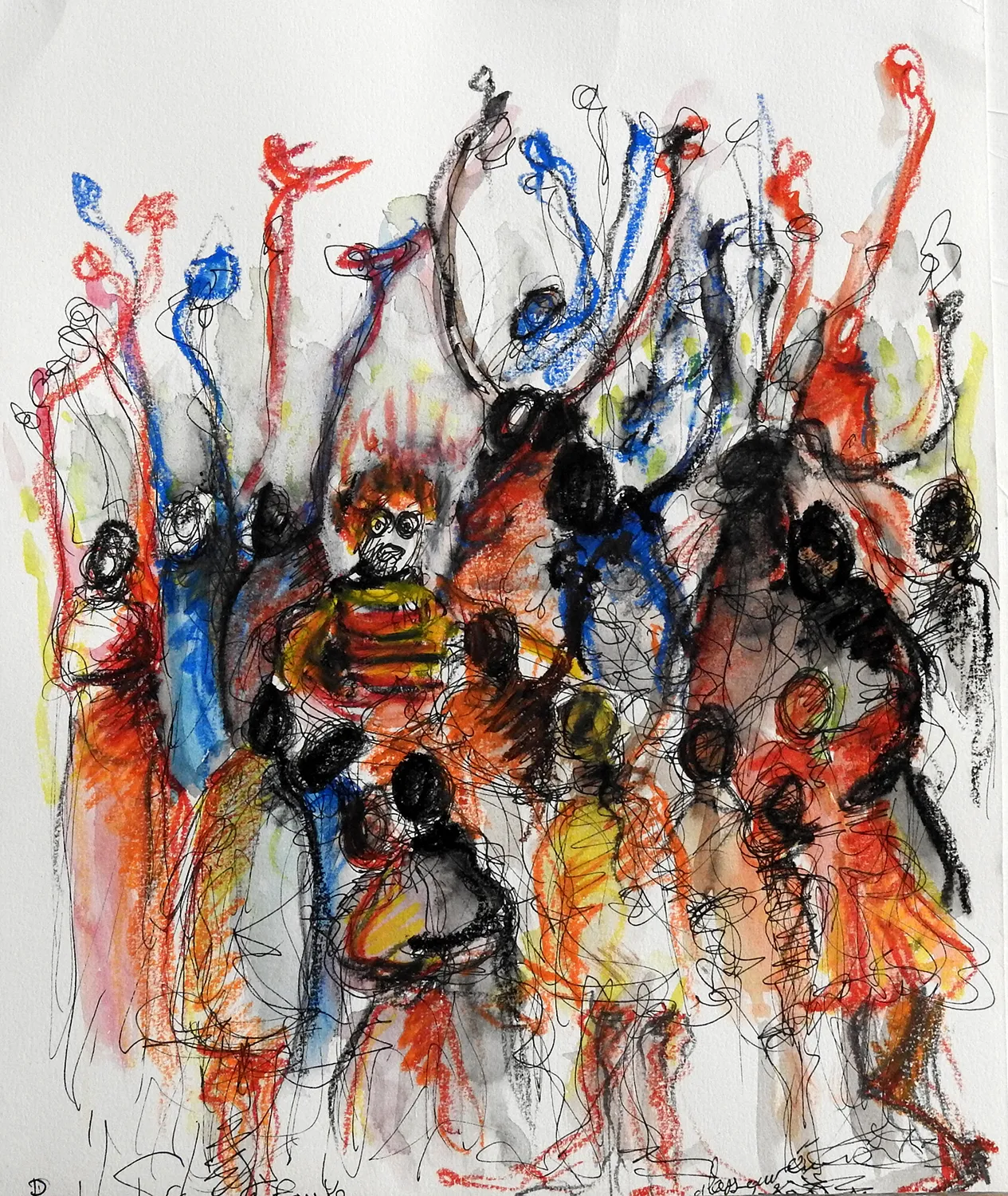 Perdu dans la foule Franck Carter 2025 - Corinne Glass Technique mixte sur papier