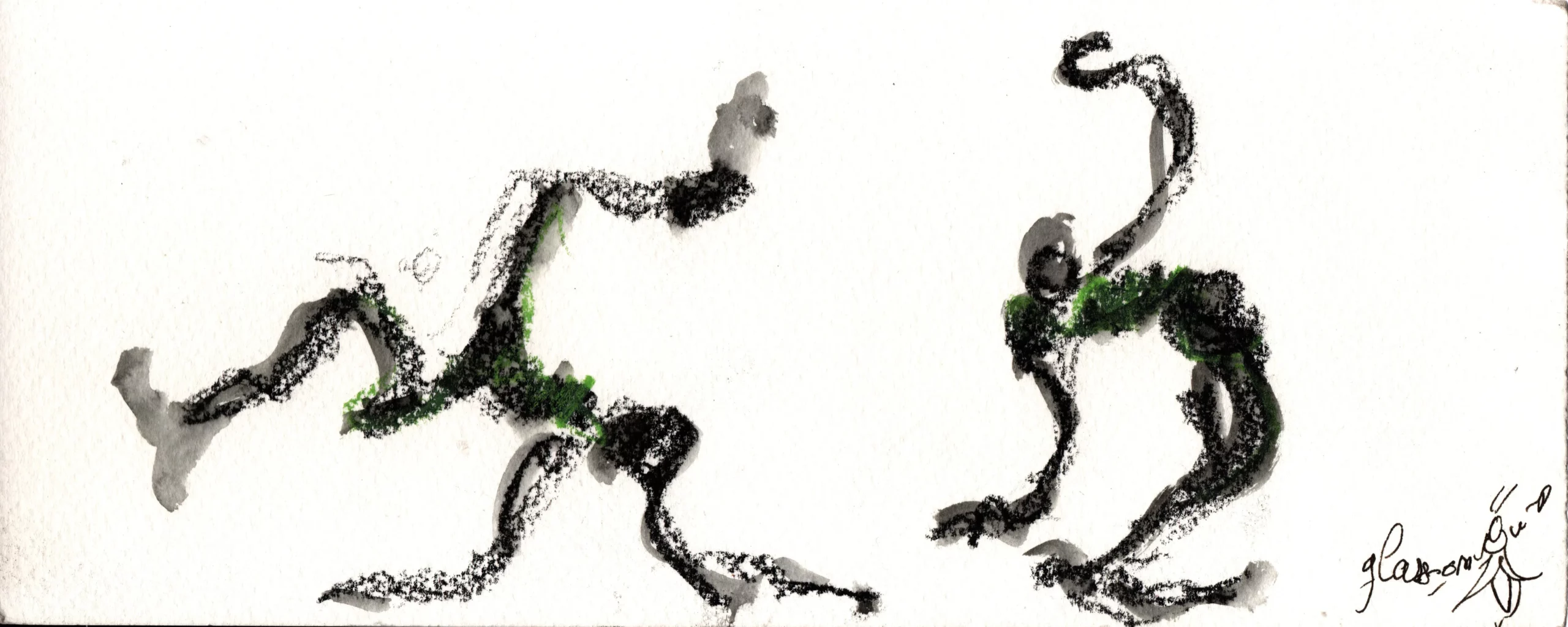 Correspondances 2, crayon aquarelle sur papier - Corinne Glass