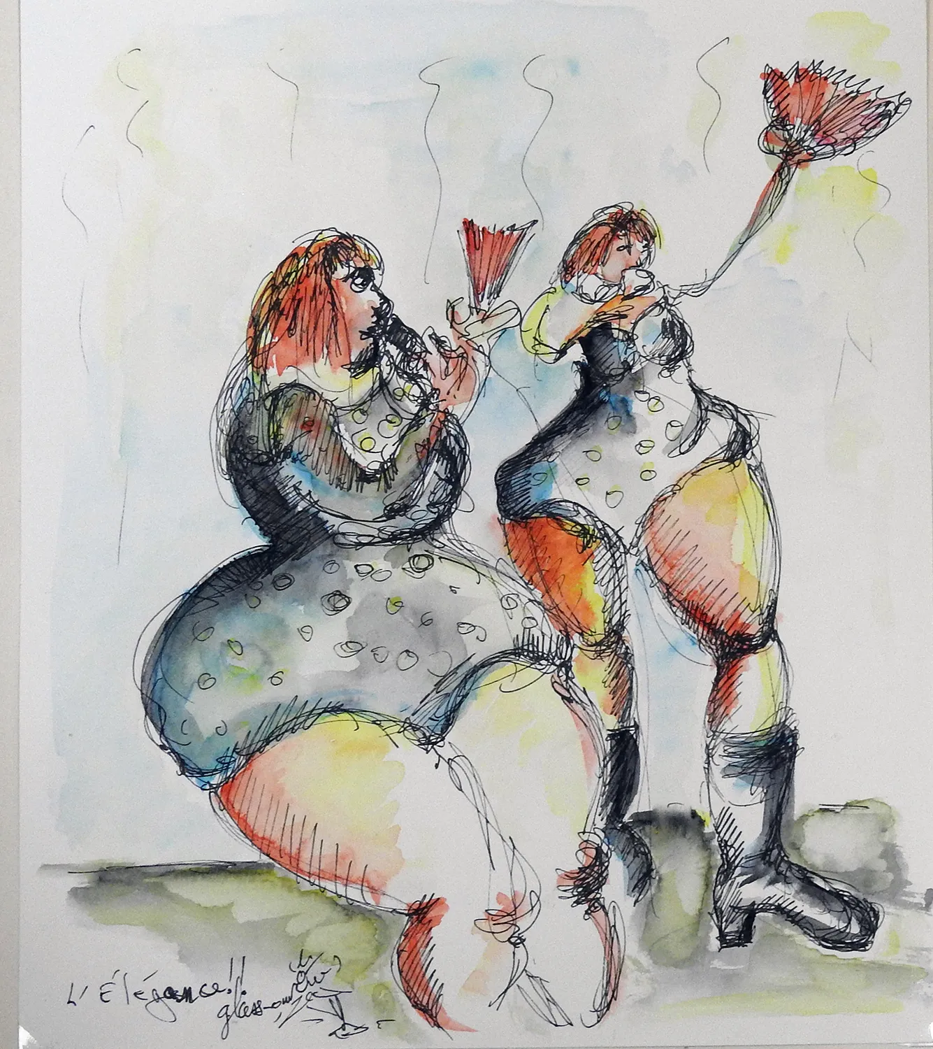 L'élégance Gossip 2025 - Corinne Glass Technique mixte sur papier